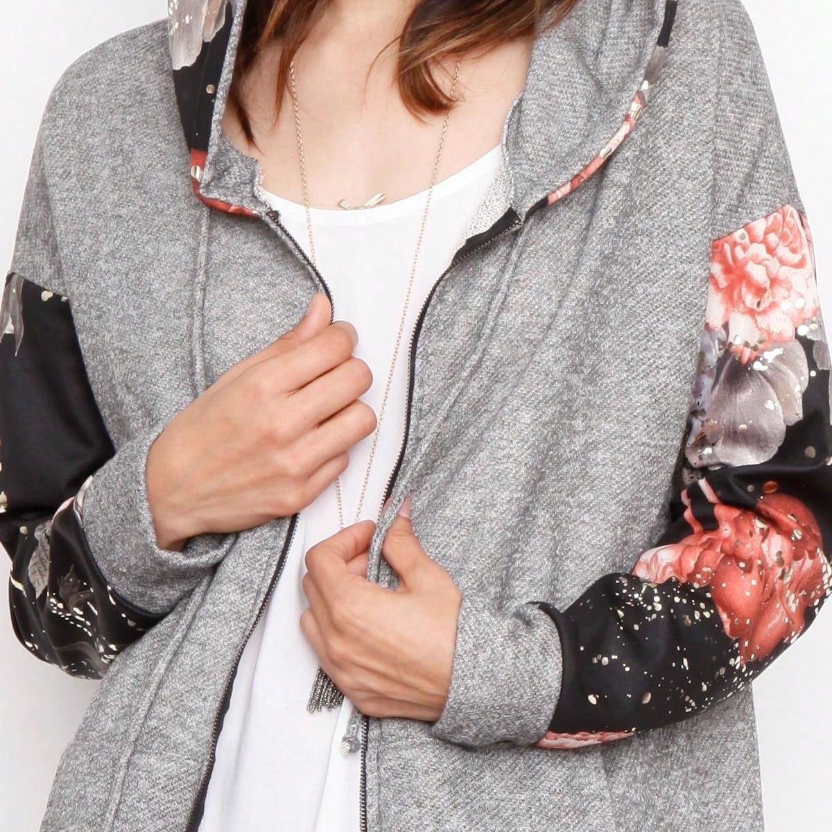 Boho Vintage 90's  Solid Brushed Knit Classic Tiered Hooded Zip Up Flared Cardigan Jacket