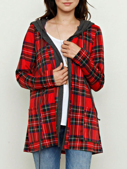 Boho Vintage 90's  Solid Brushed Knit Classic Tiered Hooded Zip Up Flared Cardigan Jacket