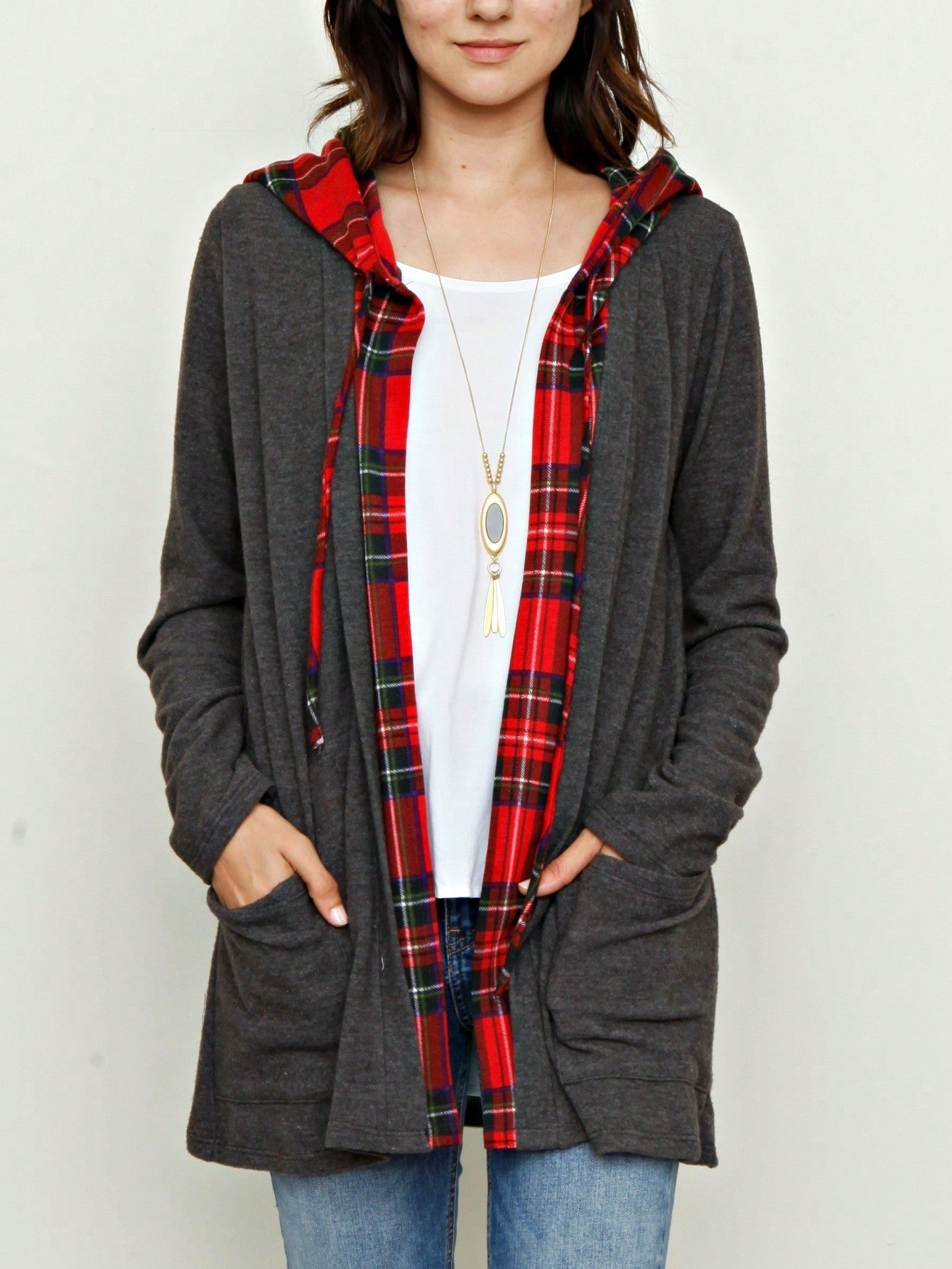 Boho Vintage 90's  Solid Brushed Knit Classic Tiered Hooded Zip Up Flared Cardigan Jacket