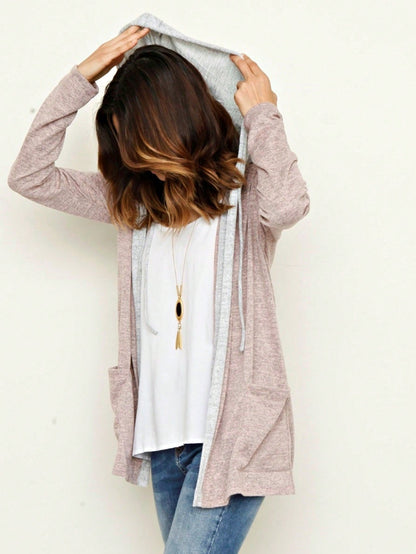 Boho Vintage 90's  Solid Brushed Knit Classic Tiered Hooded Zip Up Flared Cardigan Jacket