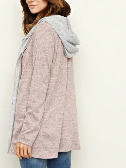 Boho Vintage 90's  Solid Brushed Knit Classic Tiered Hooded Zip Up Flared Cardigan Jacket
