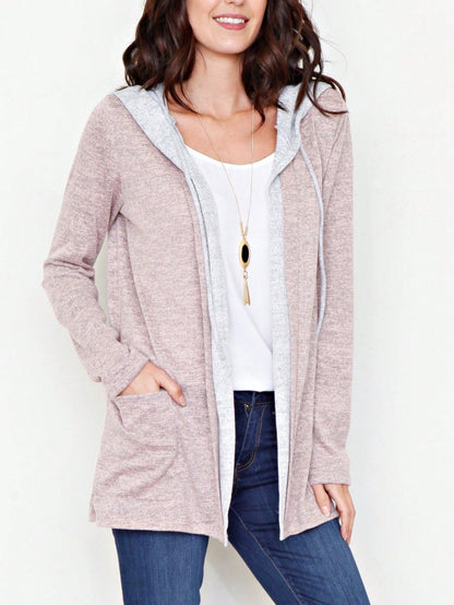 Boho Vintage 90's  Solid Brushed Knit Classic Tiered Hooded Zip Up Flared Cardigan Jacket