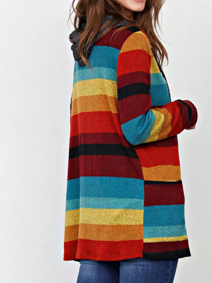 Boho Vintage 90's  Solid Brushed Knit Classic Tiered Hooded Zip Up Flared Cardigan Jacket