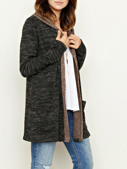 Boho Vintage 90's  Solid Brushed Knit Classic Tiered Hooded Zip Up Flared Cardigan Jacket
