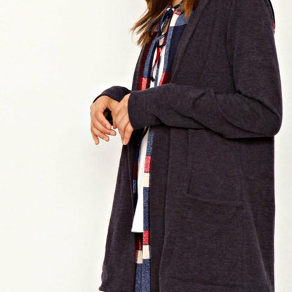 Boho Vintage 90's  Solid Brushed Knit Classic Tiered Hooded Zip Up Flared Cardigan Jacket