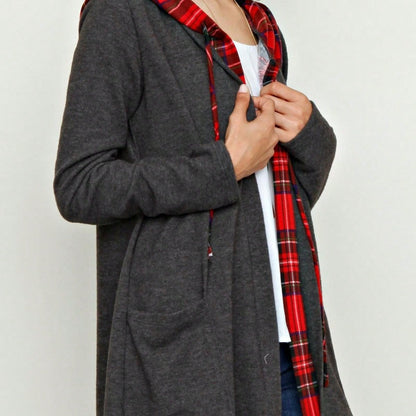 Boho Vintage 90's  Solid Brushed Knit Classic Tiered Hooded Zip Up Flared Cardigan Jacket