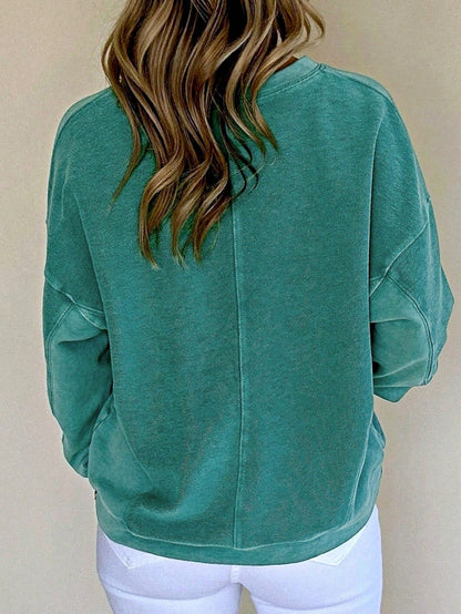 Boho Retro Vintage 90's Cotton Vanilla Beige Button Waffle Patchwork Long Pocket Sleeve Henley Knit Top Sweat Shirt Pullover