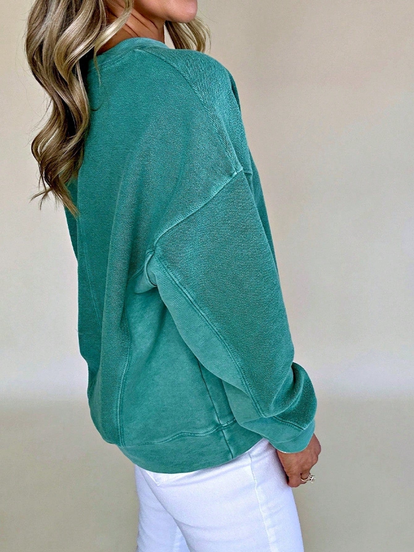 Boho Retro Vintage 90's Cotton Vanilla Beige Button Waffle Patchwork Long Pocket Sleeve Henley Knit Top Sweat Shirt Pullover