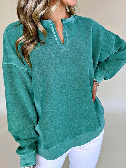 Boho Retro Vintage 90's Cotton Vanilla Beige Button Waffle Patchwork Long Pocket Sleeve Henley Knit Top Sweat Shirt Pullover