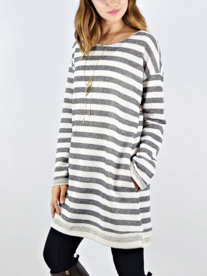 Boho Retro 90's Vintage  Preppy V Stitch  Stripe Knit Contrast Binding Brushed Soft Floral Raglan Sleeve Tunic Top Pullover Only
