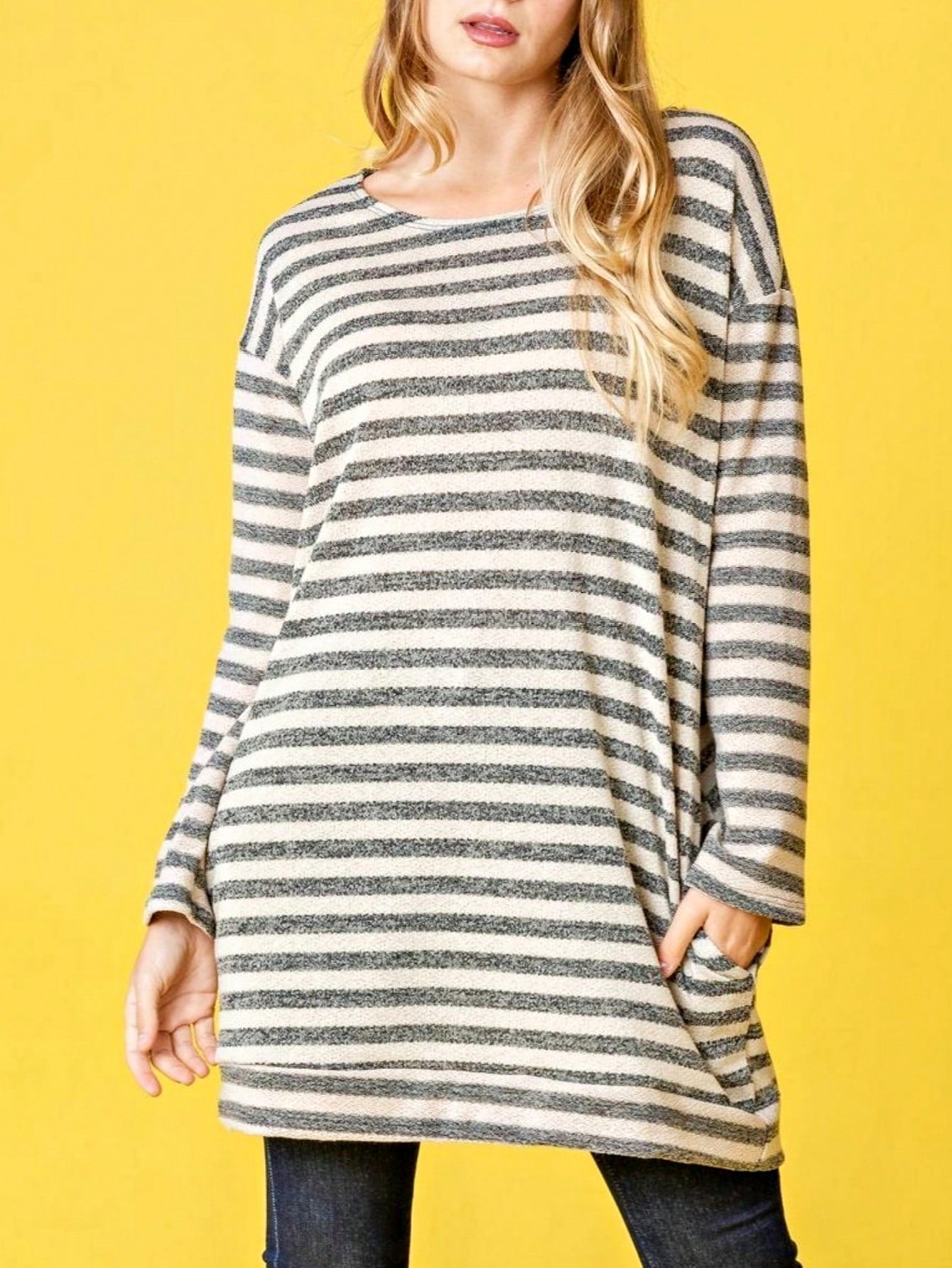 Boho Retro 90's Vintage  Preppy V Stitch  Stripe Knit Contrast Binding Brushed Soft Floral Raglan Sleeve Tunic Top Pullover Only