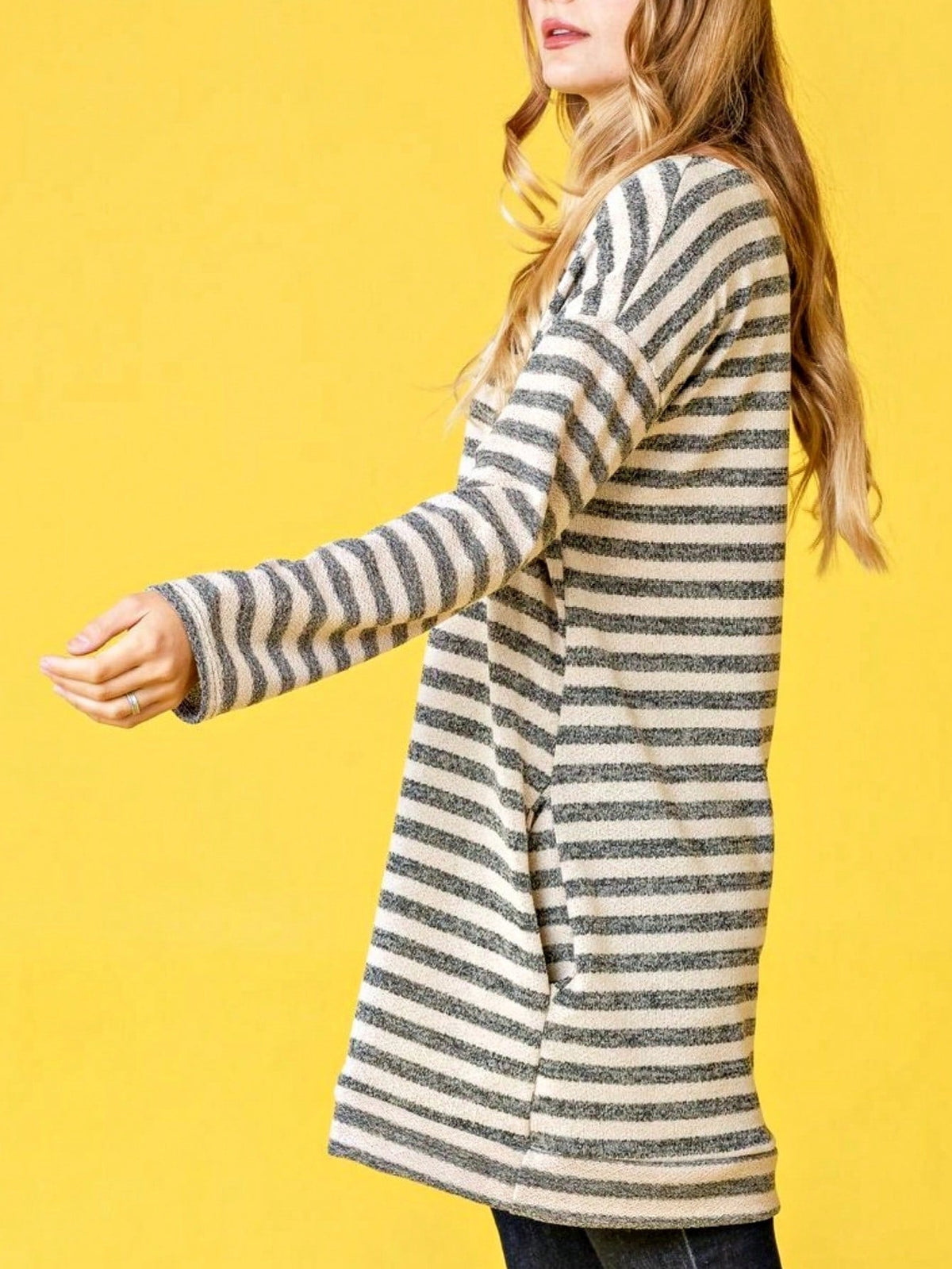 Boho Retro 90's Vintage  Preppy V Stitch  Stripe Knit Contrast Binding Brushed Soft Floral Raglan Sleeve Tunic Top Pullover Only