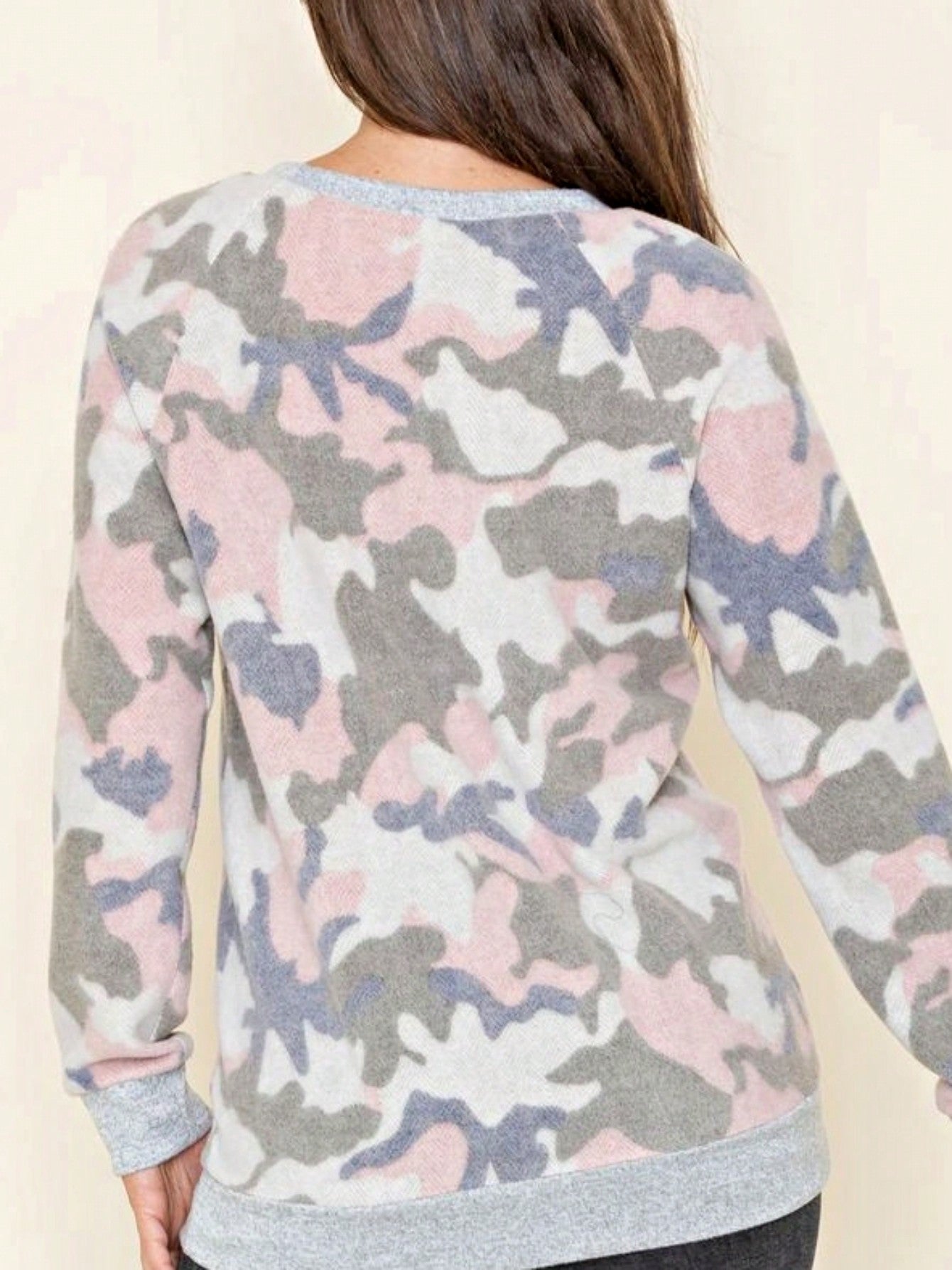 Boho Retro 90's Vintage  Preppy V Stitch  Stripe Knit Contrast Binding Brushed Soft Floral Raglan Sleeve Tunic Top Pullover Only