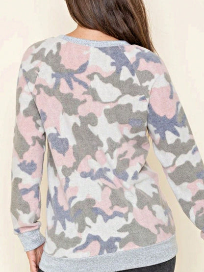 Boho Retro 90's Vintage  Preppy V Stitch  Stripe Knit Contrast Binding Brushed Soft Floral Raglan Sleeve Tunic Top Pullover Only