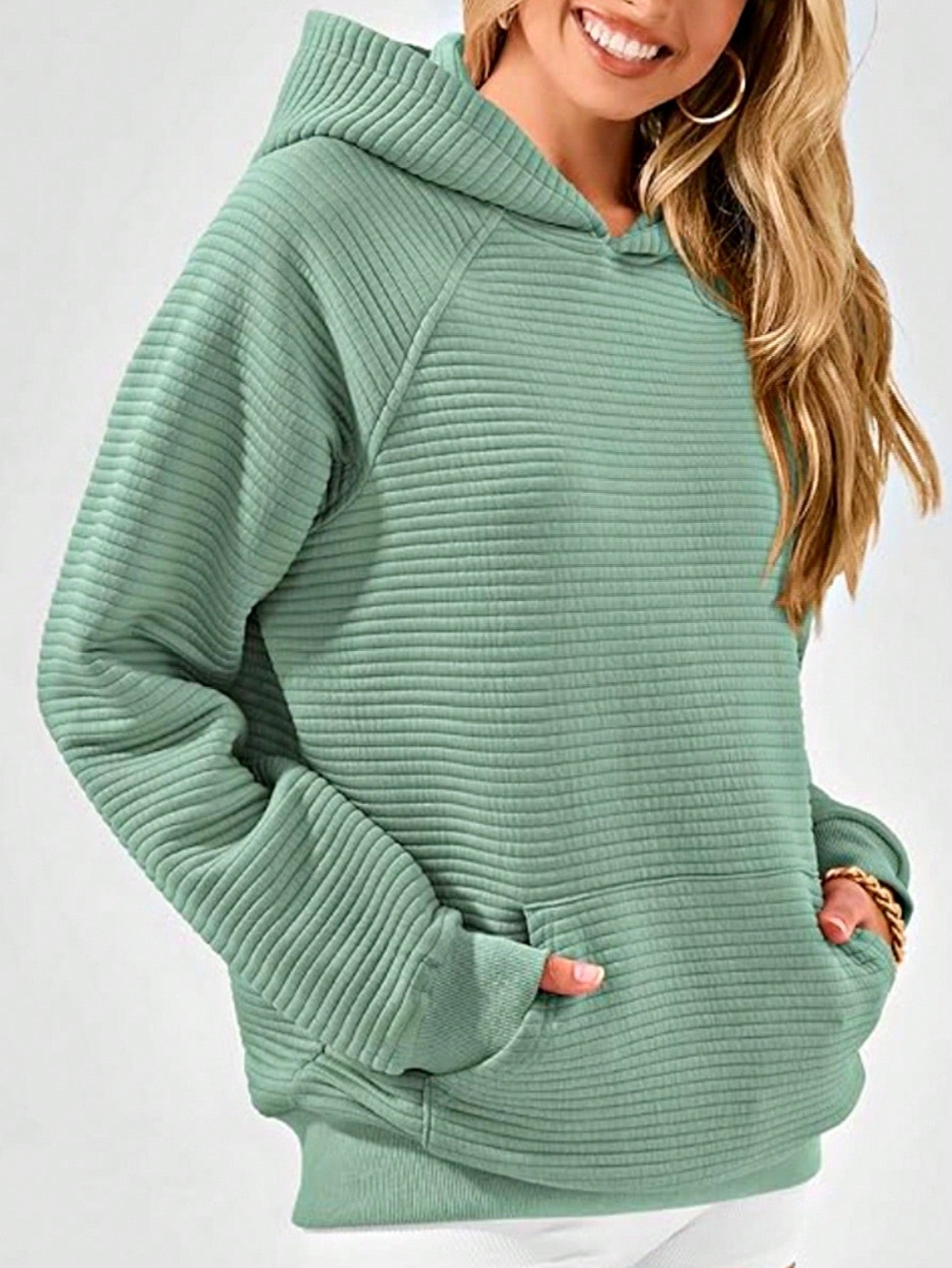 Boho Retro Vintage 90's Cotton  Solid Kangaroo Front Pocket Long Sleeve Zip Up Top Sweatshirt Hoodie Pullover Hooded