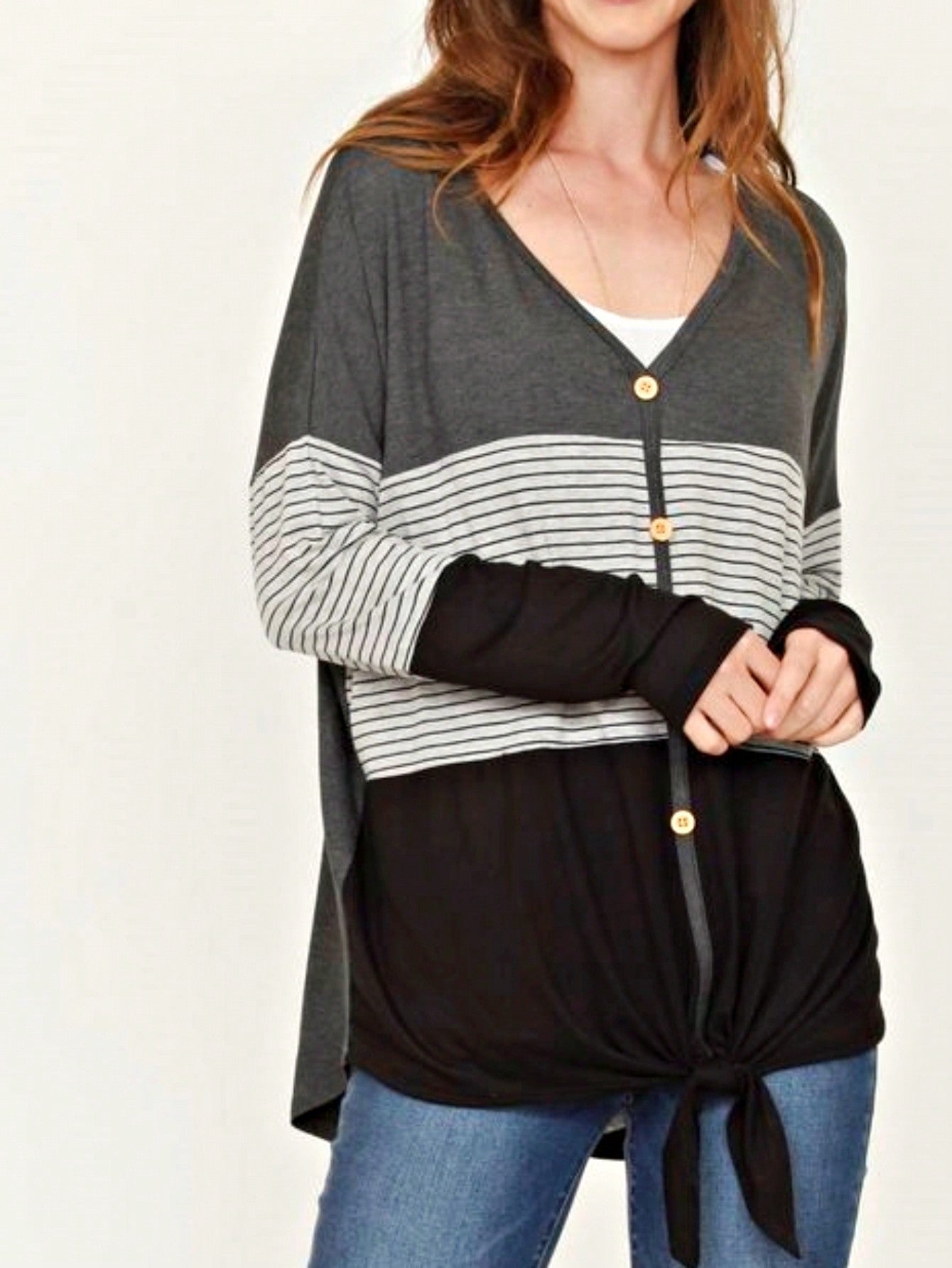 Boho Vintage Stripe Cute Baby Doll High And Low Top Blouse Tunic With Side Slit Small To 3 XL Plus
