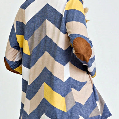 Boho Vintage Plaid Yellow Red Long Sleeve Cardigan With Pockets