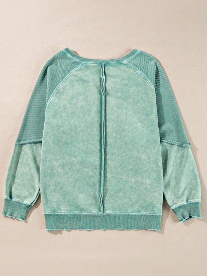 Boho Retro 60's Cotton Mix  Drop Shoulder Mineral Acid Washed Oversized Mock Neck Dolman T Shirt Top  Sweat Shirt
