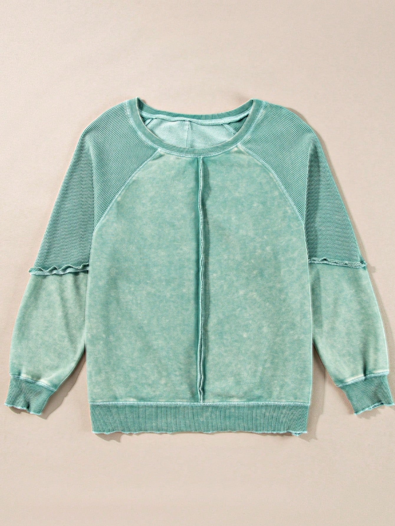 Boho Retro 60's Cotton Mix  Drop Shoulder Mineral Acid Washed Oversized Mock Neck Dolman T Shirt Top  Sweat Shirt