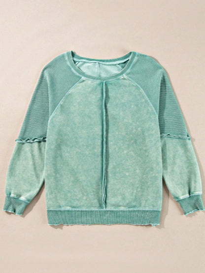 Boho Retro 60's Cotton Mix  Drop Shoulder Mineral Acid Washed Oversized Mock Neck Dolman T Shirt Top  Sweat Shirt