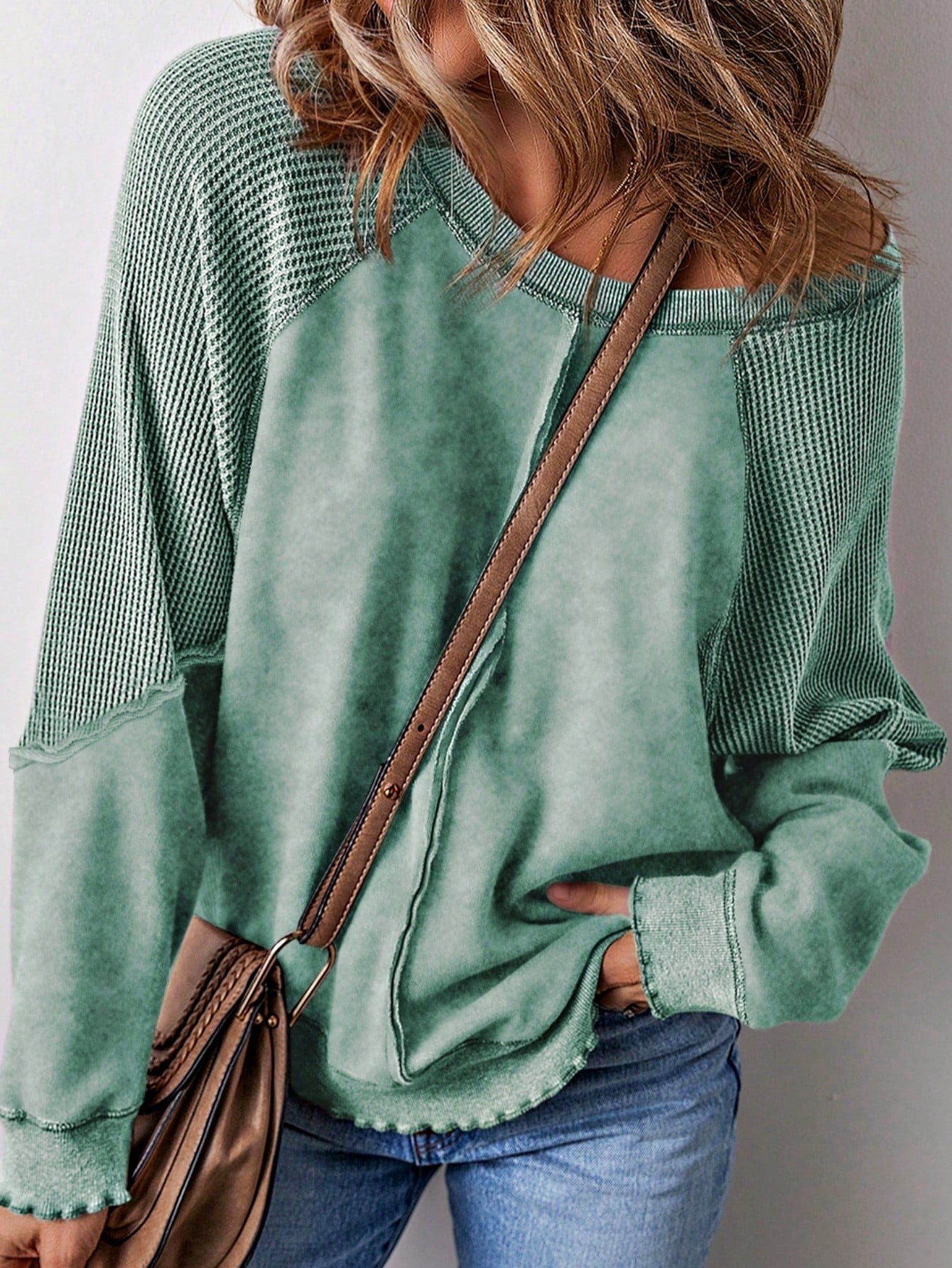 Boho Retro 60's Cotton Mix  Drop Shoulder Mineral Acid Washed Oversized Mock Neck Dolman T Shirt Top  Sweat Shirt