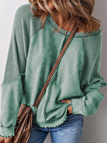 Boho Retro 60's Cotton Mix  Drop Shoulder Mineral Acid Washed Oversized Mock Neck Dolman T Shirt Top  Sweat Shirt