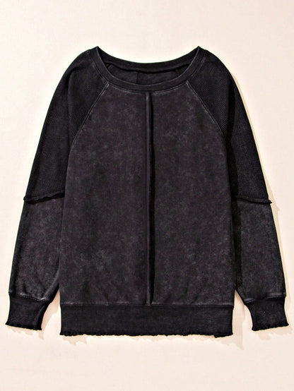 Boho Retro 60's Cotton Mix  Drop Shoulder Mineral Acid Washed Oversized Mock Neck Dolman T Shirt Top  Sweat Shirt