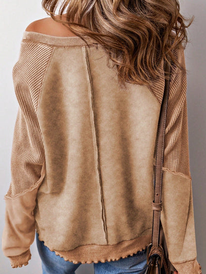 Boho Retro 60's Cotton Mix  Drop Shoulder Mineral Acid Washed Oversized Mock Neck Dolman T Shirt Top  Sweat Shirt