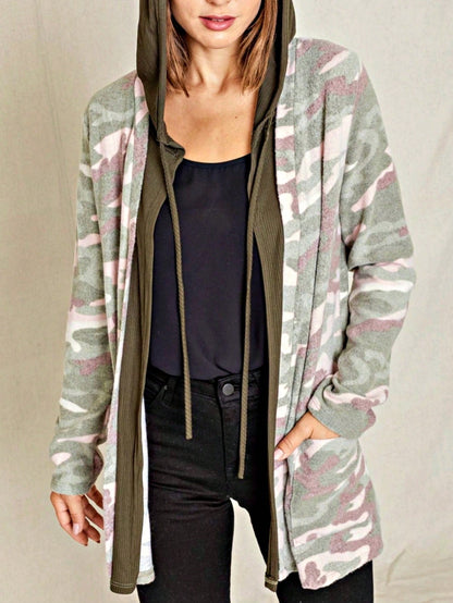 Boho Retro Olive Orange String Ribbon Bow Front Stripe Puff Raglan Shoulder Light Weight Cardigan Small To 3 XL PLUS