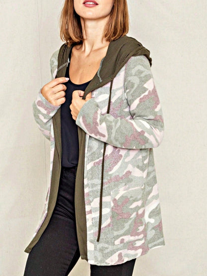 Boho Retro Olive Orange String Ribbon Bow Front Stripe Puff Raglan Shoulder Light Weight Cardigan Small To 3 XL PLUS