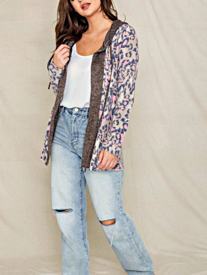 Boho Retro Olive Orange String Ribbon Bow Front Stripe Puff Raglan Shoulder Light Weight Cardigan Small To 3 XL PLUS