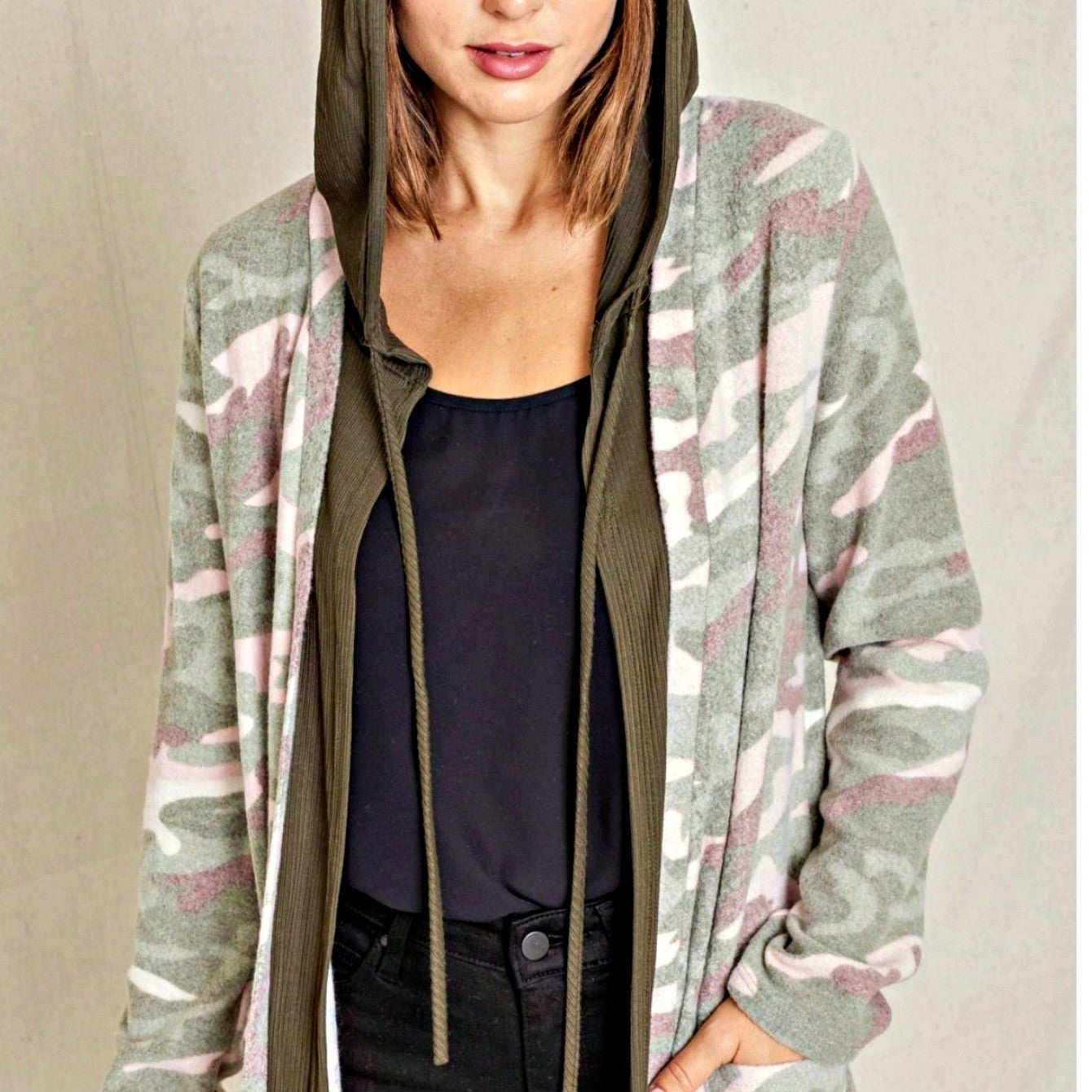 Boho Retro Olive Orange String Ribbon Bow Front Stripe Puff Raglan Shoulder Light Weight Cardigan Small To 3 XL PLUS