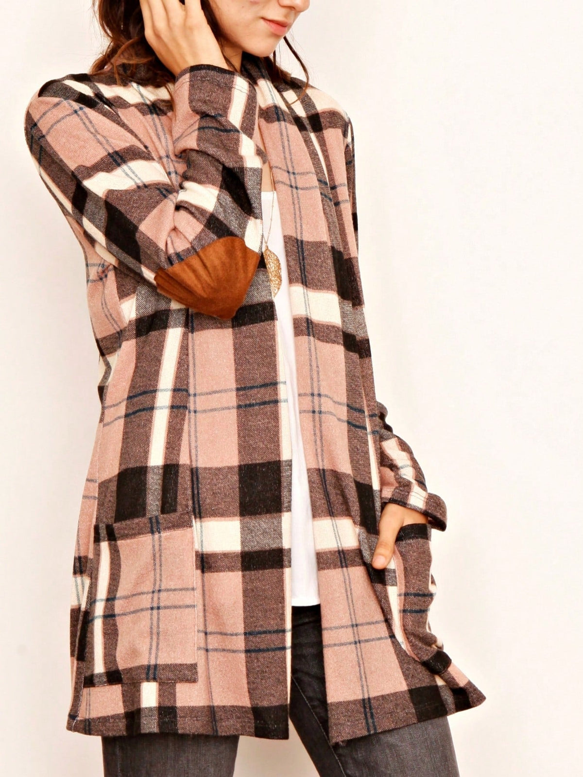 Boho Vintage Plaid Yellow Red Long Sleeve Cardigan With Pockets