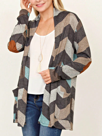 Boho Vintage Plaid Yellow Red Long Sleeve Cardigan With Pockets