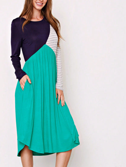 Boho Retro  Solid Stripe Ruffle Layered Sleeve Rayon  Tunic Mini Dress Flounce Sleeve