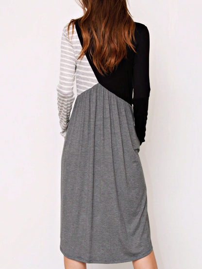 Boho Retro  Solid Stripe Ruffle Layered Sleeve Rayon  Tunic Mini Dress Flounce Sleeve