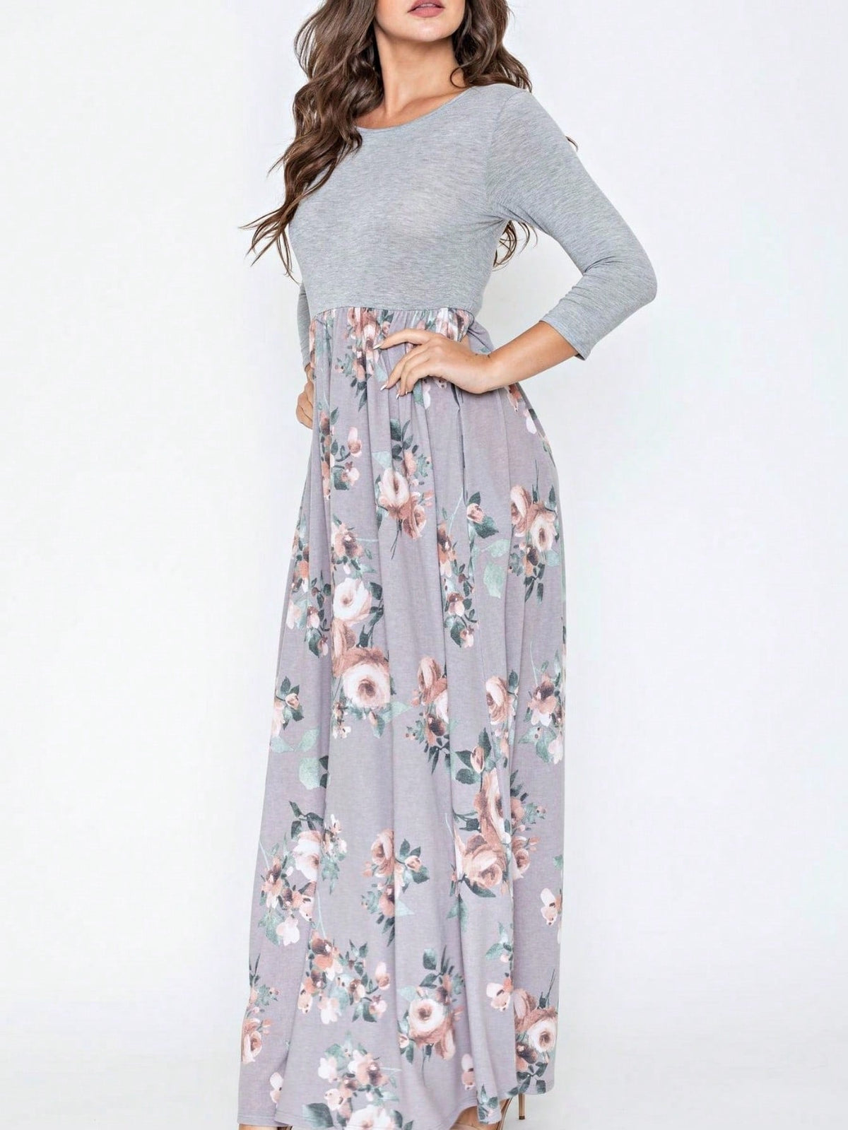 Boho Retro Multi Ditsy Floral Stripe Blue Charcoal Black Coral Short Sleeve Maxi Long Dress With Pocket | S-3X