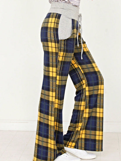 Floral Drawstring Fold Over Band Wide Leg Lounge Pants