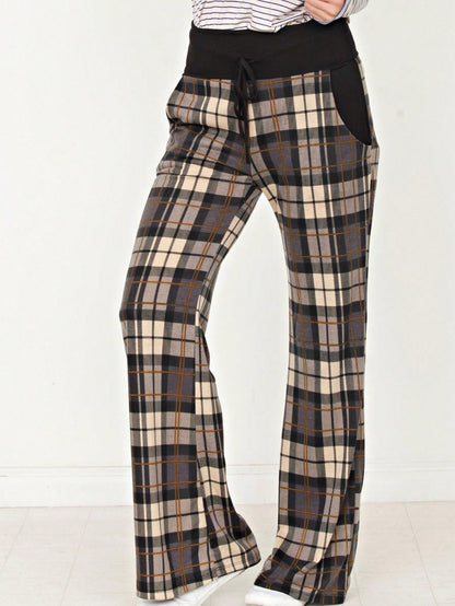 Floral Drawstring Fold Over Band Wide Leg Lounge Pants