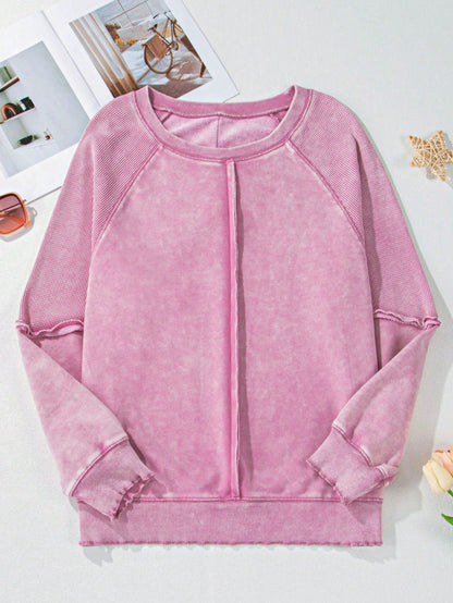 Boho Retro 60's Cotton Mix  Drop Shoulder Mineral Acid Washed Oversized Mock Neck Dolman T Shirt Top  Sweat Shirt