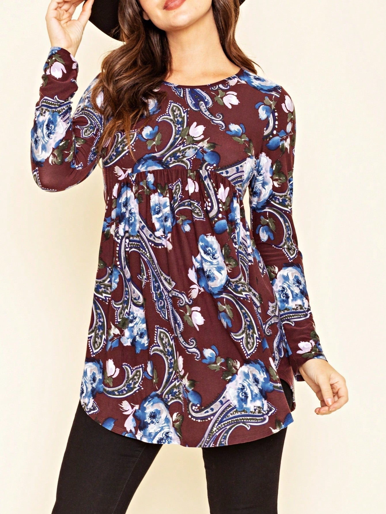 Boho Vintage Black  Charcoal Quilted PatchWork Pattern Raglan Ruffle Flare Sleeve Tunic Blouse Top Small To 3XL Plus