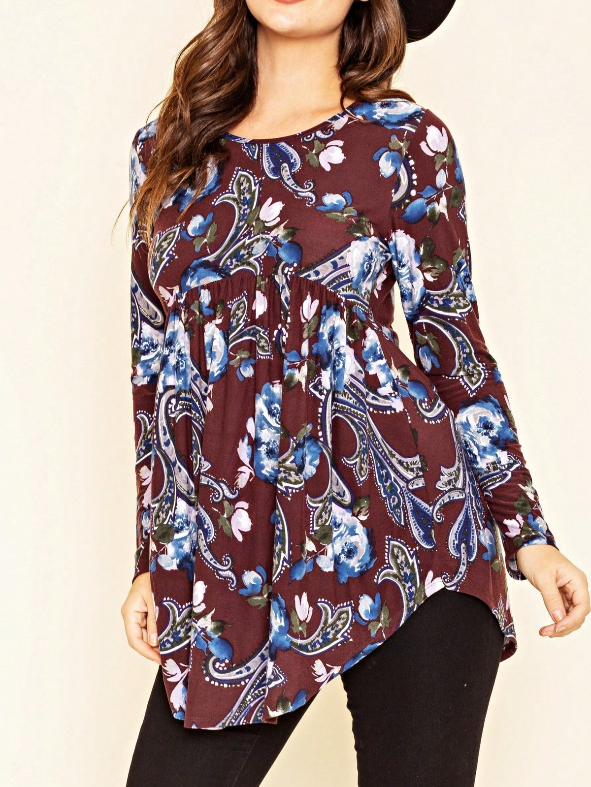 Boho Vintage Black  Charcoal Quilted PatchWork Pattern Raglan Ruffle Flare Sleeve Tunic Blouse Top Small To 3XL Plus