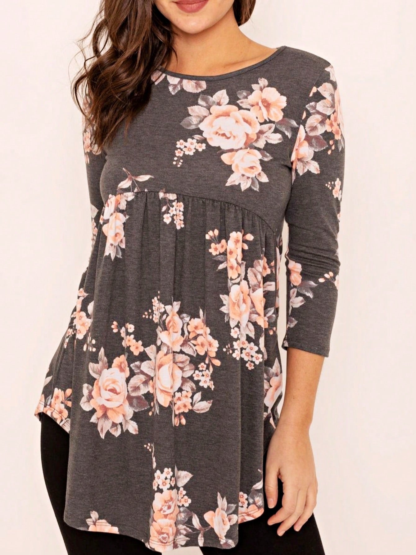 Boho Vintage Black  Charcoal Quilted PatchWork Pattern Raglan Ruffle Flare Sleeve Tunic Blouse Top Small To 3XL Plus