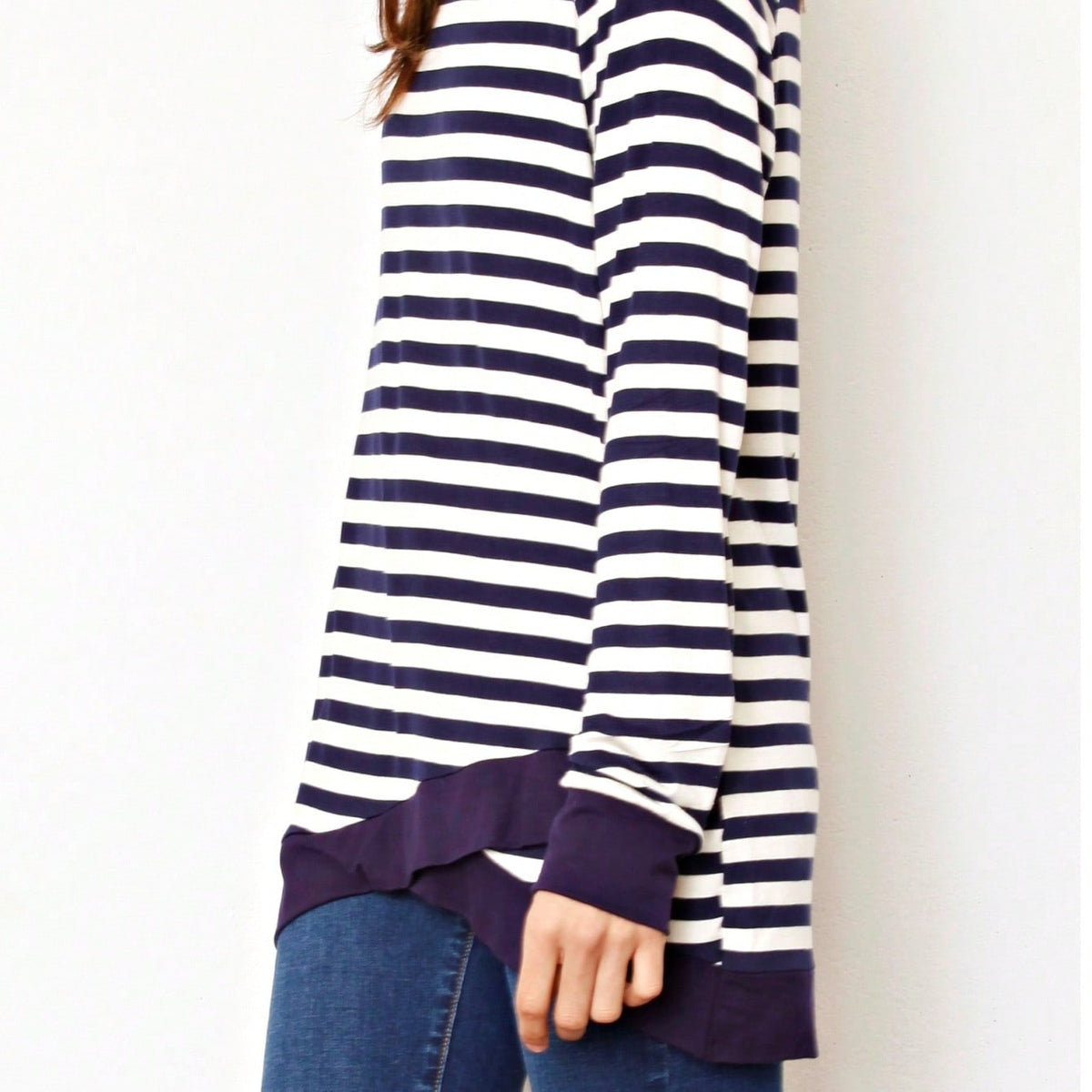 Boho Retro Knot Twisted Front Floral Stripe Knit  Top Blouse Shirt Pullover With Front Pocket