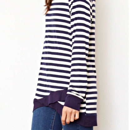 Boho Retro Knot Twisted Front Floral Stripe Knit  Top Blouse Shirt Pullover With Front Pocket