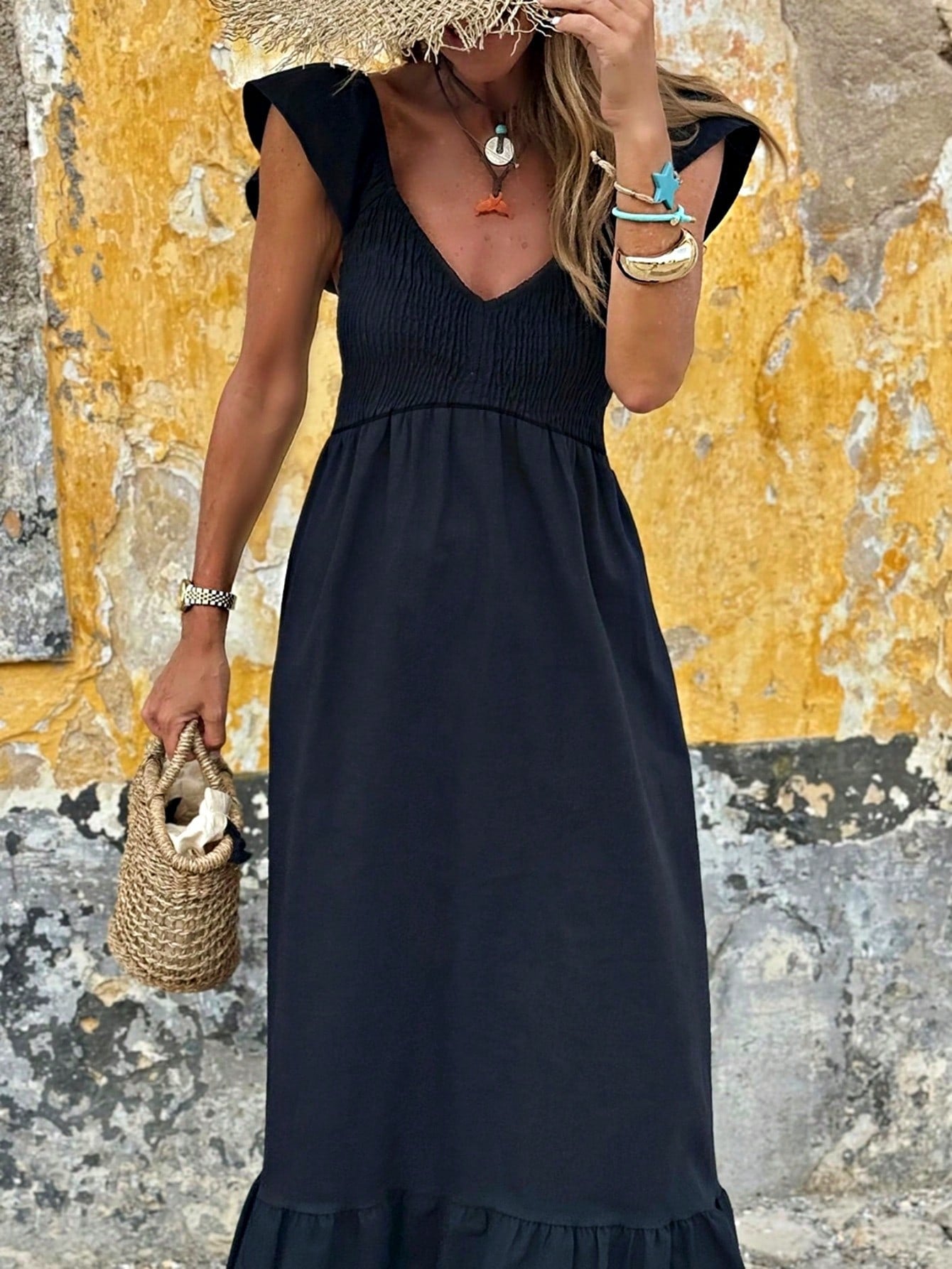 Boho Vacation Cotton Wavy White Elegant Tiered Maxi Long Shirt  Dress With Drawstring  Versatile Summer Dress For Women