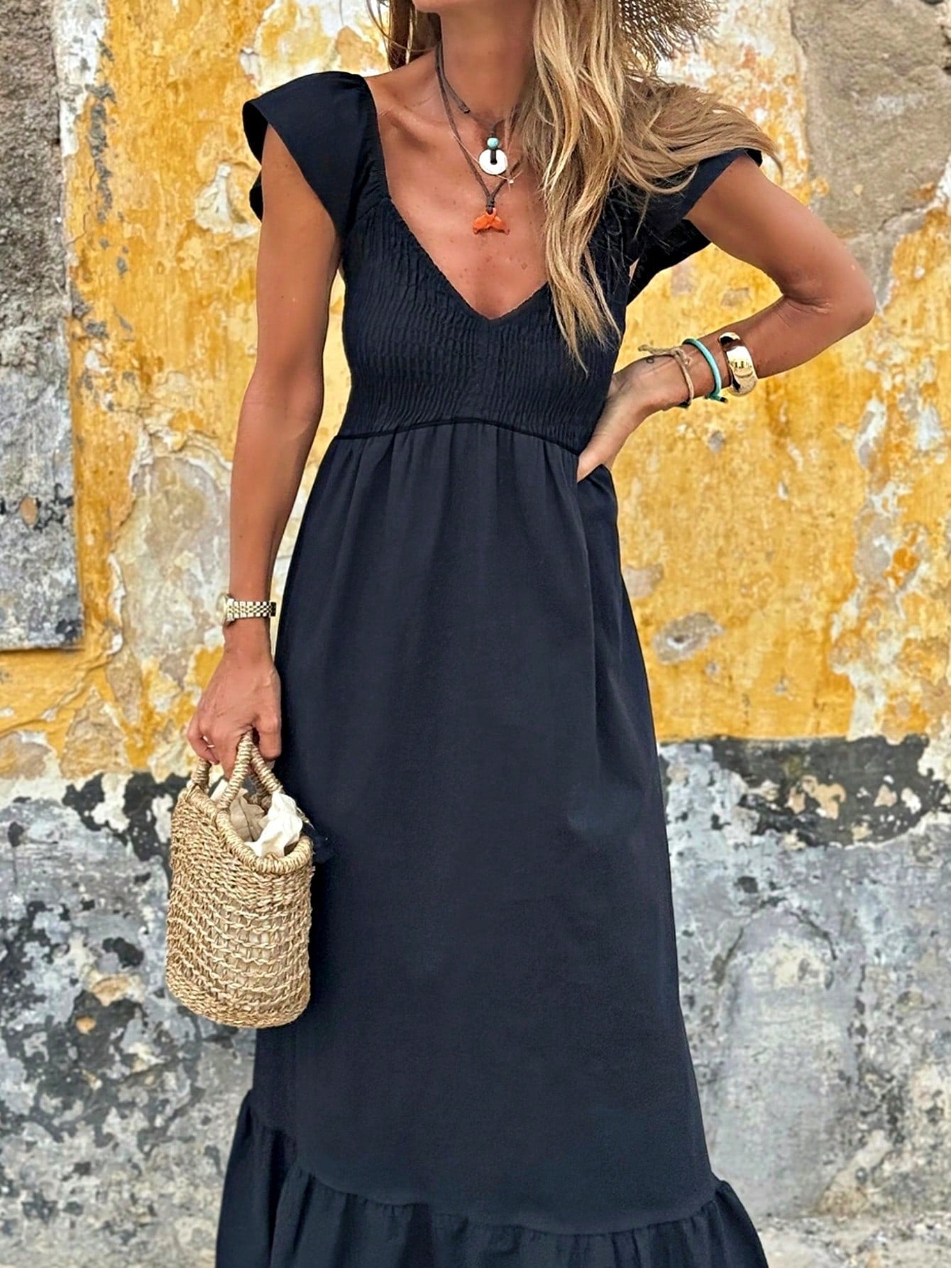 Boho Vacation Cotton Wavy White Elegant Tiered Maxi Long Shirt  Dress With Drawstring  Versatile Summer Dress For Women