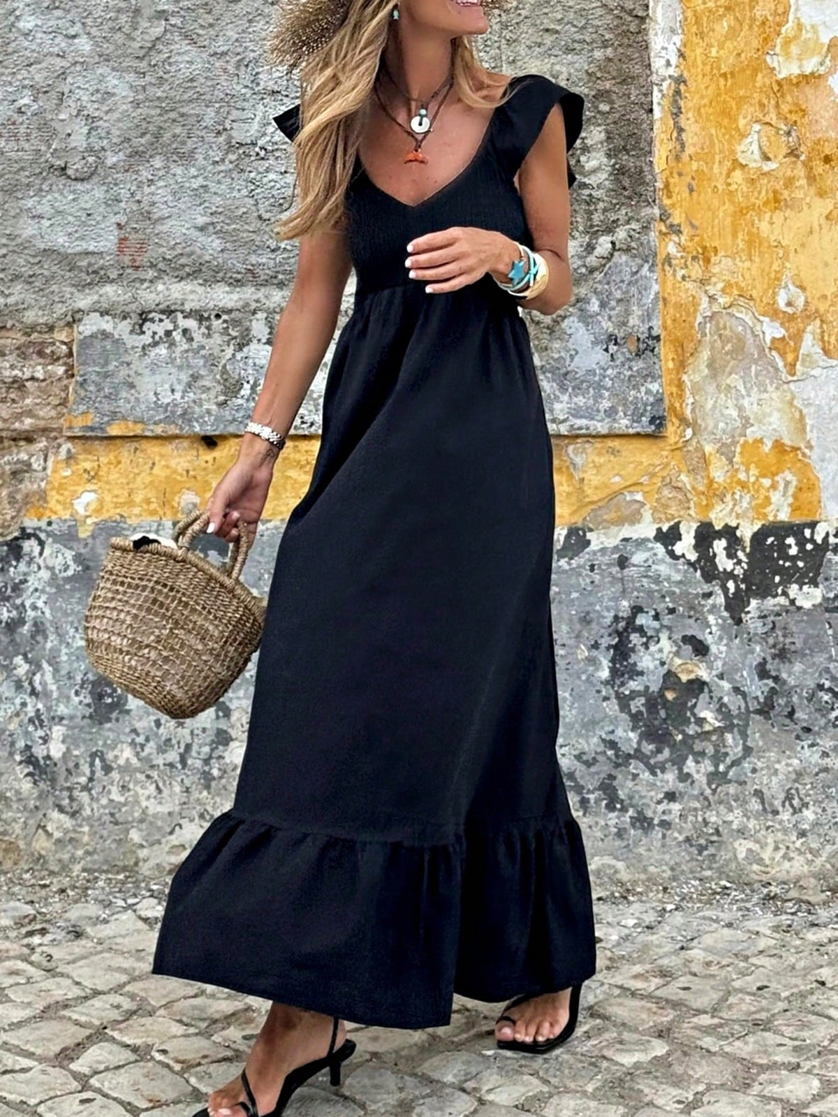 Boho Vacation Cotton Wavy White Elegant Tiered Maxi Long Shirt  Dress With Drawstring  Versatile Summer Dress For Women