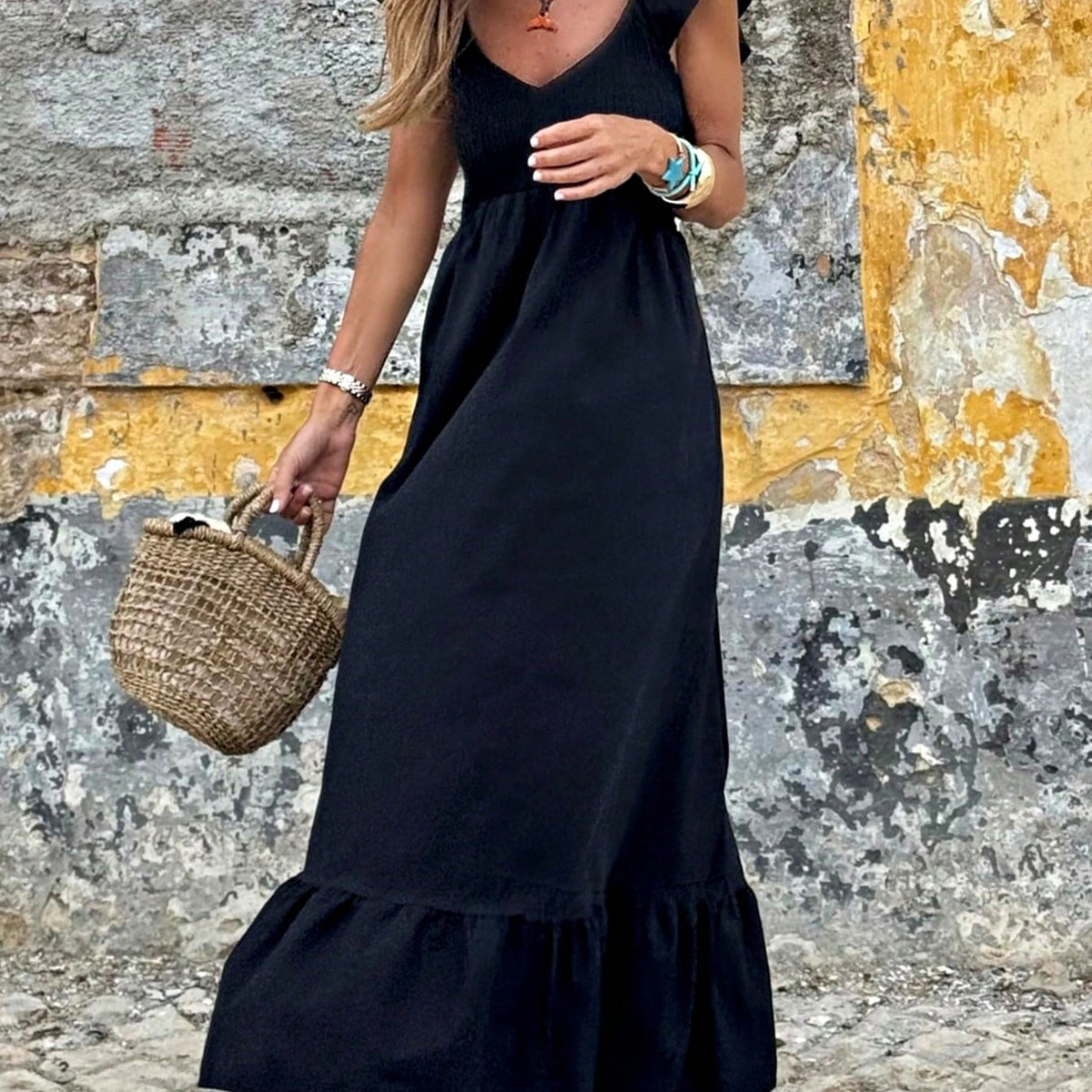 Boho Vacation Cotton Wavy White Elegant Tiered Maxi Long Shirt  Dress With Drawstring  Versatile Summer Dress For Women
