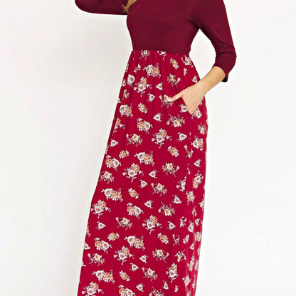 Boho Retro Multi Ditsy Floral Stripe Blue Charcoal Black Coral Short Sleeve Maxi Long Dress With Pocket | S-3X